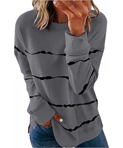 Sweatshirt For Women,Women'S Stripe Print Casual Crewneck Fall Lightweight Tops Long Sleeve Loose Pullover 3-dark Gray $10.15...