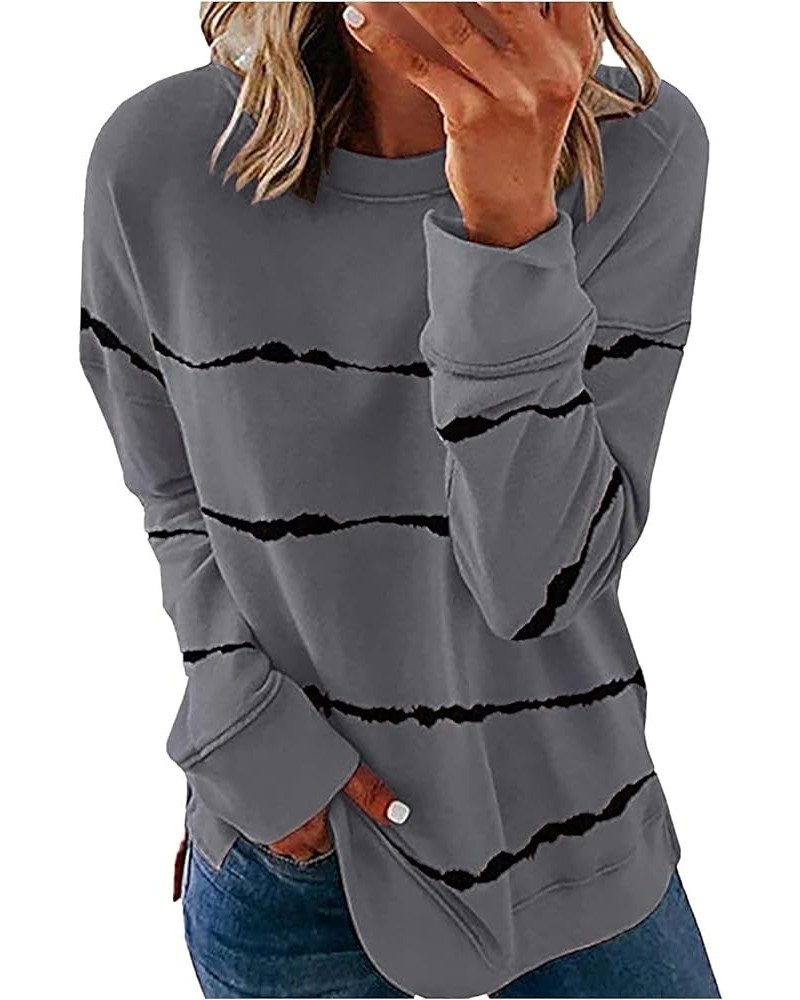 Sweatshirt For Women,Women'S Stripe Print Casual Crewneck Fall Lightweight Tops Long Sleeve Loose Pullover 3-dark Gray $10.15...