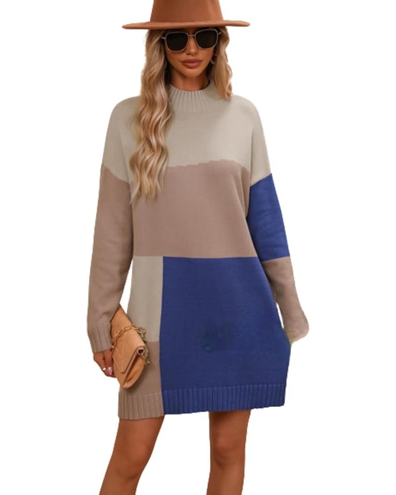 Women's Bodycon Color Block Mini Pullover Sweater Dress Slim Fit Warm Fall Winter Pullover Sweater Dress 04-blue $22.79 Sweaters