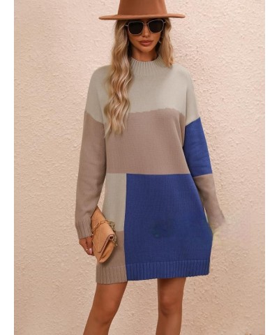 Women's Bodycon Color Block Mini Pullover Sweater Dress Slim Fit Warm Fall Winter Pullover Sweater Dress 04-blue $22.79 Sweaters