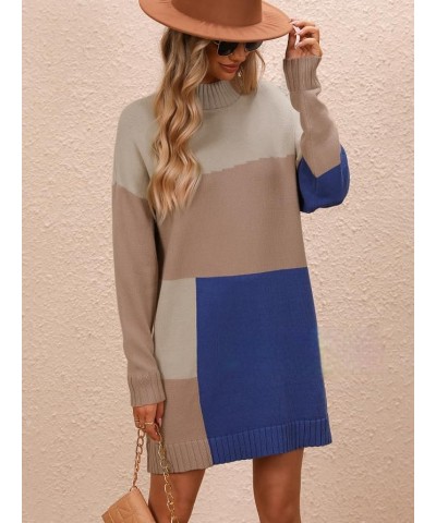 Women's Bodycon Color Block Mini Pullover Sweater Dress Slim Fit Warm Fall Winter Pullover Sweater Dress 04-blue $22.79 Sweaters