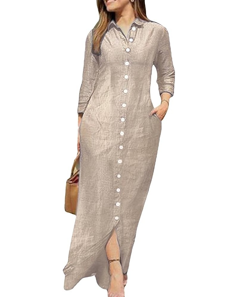 Womens Casual Button Down Shirt Dress Long Sleeve Maxi Blouse Dresses Lapel Flowy Long Dress with Pockets Solid Khaki $14.50 ...