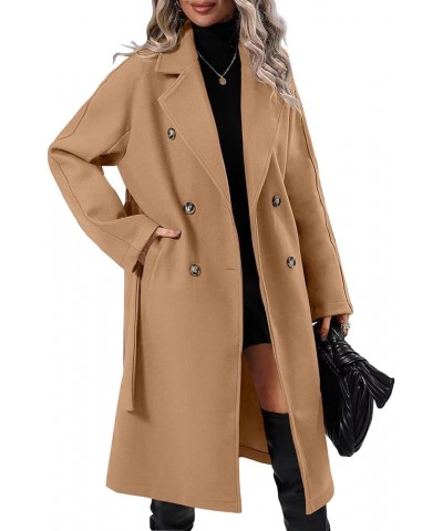 Women Elegant Wool Pea Coat Lapel Collar Double Breasted Mid-Long Winter Overcoats with Belted Pockets Camel $28.60 Coats