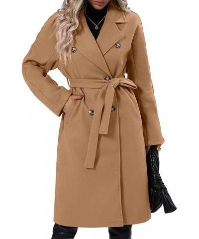 Women Elegant Wool Pea Coat Lapel Collar Double Breasted Mid-Long Winter Overcoats with Belted Pockets Camel $28.60 Coats