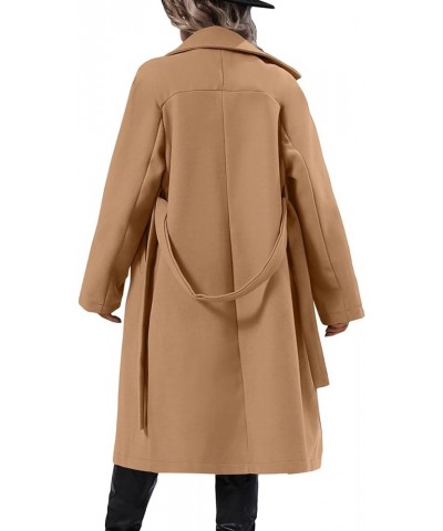 Women Elegant Wool Pea Coat Lapel Collar Double Breasted Mid-Long Winter Overcoats with Belted Pockets Camel $28.60 Coats