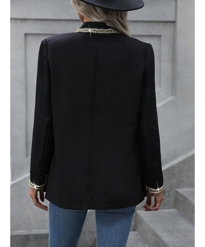 Contrast Trim Double Breasted Blazer for Women | Elegant Lapel Long Sleeve Jacket (Color : Black, Size : Small) Medium Black ...