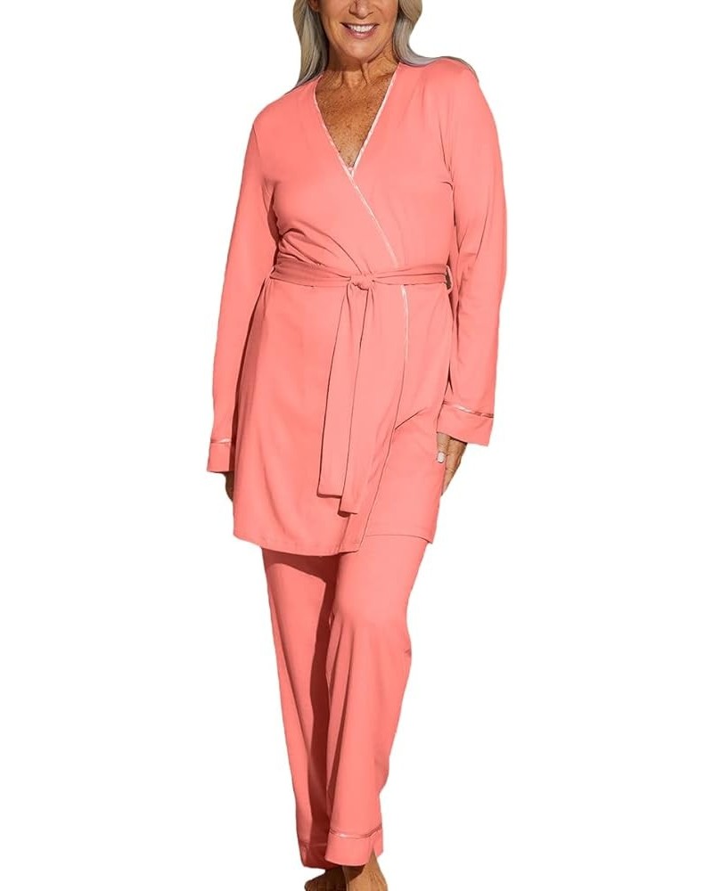 Women's Bella Curvy Racerback Cami Robe & Pant Pajama Set, Deep Ruby/Deep Ruby, Petite Coral Breeze/Coral Breeze Bella Curvy ...