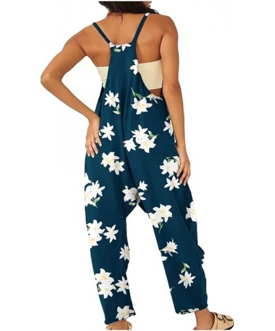 Women Casual Jumpsuit Boho Floral Print Loose Rompers Pants Baggy Long Overalls Pockets Summer Fashion Harem Dark Blue $11.39...