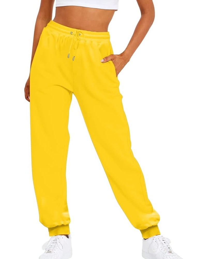 Womens Stretch Pants Elastic Waist Casual Loose Foot Fleece Sweatpants Women's Running Pants Flowy Pajama Pants Plus F-yellow...