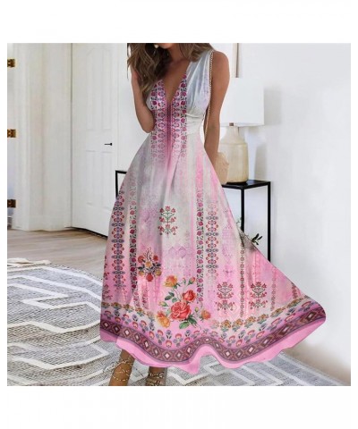 Prom Dresses for Women Summer Trendy Print Zipper Hem Loose Long Dresses Sexy Deep V Neck Sleeveless Swing Dress 19pink $15.3...