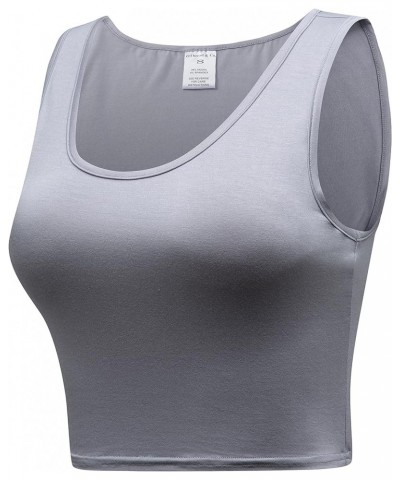 Women's Basic Crop Tops Stretchy Casual Scoop Neck Sleeveless Crop Tank Top Light Grey $10.99 Tanks