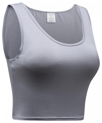 Women's Basic Crop Tops Stretchy Casual Scoop Neck Sleeveless Crop Tank Top Light Grey $10.99 Tanks