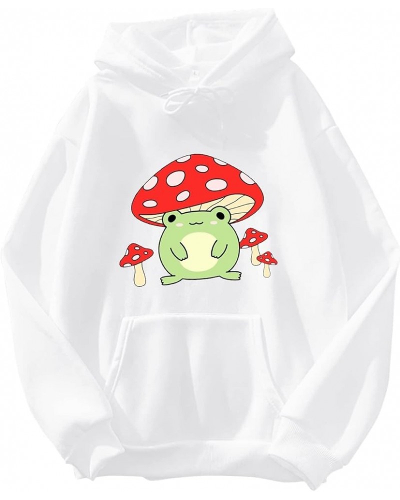 DSFVUS Graphic Crewneck Sweatshirt Womens Cute Frog Sweatshirt Kawaii Mushroom Hoodie Halloween Sweatshirts for Women White $...