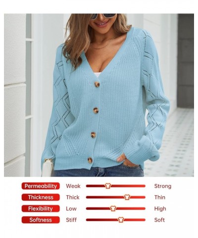 Women's V-Neck Cropped Knit Cardigan Sweater Casual Open Front Long Sleeve Shrugs Tops Button Down Light Blue $12.65 Sweaters