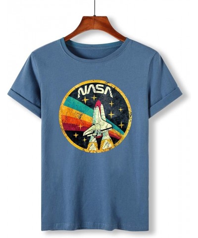 Women Vintage Space Shuttle Graphic T-Shirt NASA Letter Print Shirt Casual Tee Tops Royal Blue $8.83 T-Shirts