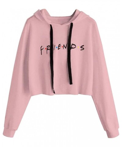 Women's Casual Letters Print Crop Top Loose Pullover Friends Shirt Teen Girl TV Show Hoodie Sweatshit Pink $13.49 Hoodies & S...