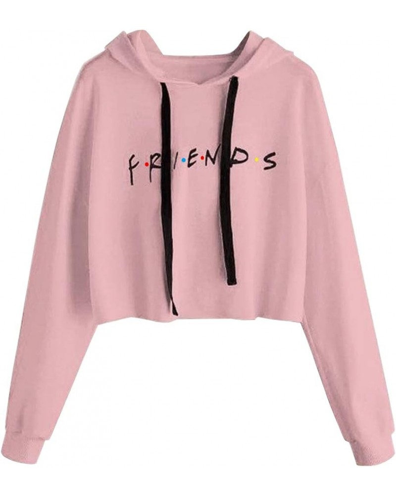 Women's Casual Letters Print Crop Top Loose Pullover Friends Shirt Teen Girl TV Show Hoodie Sweatshit Pink $13.49 Hoodies & S...