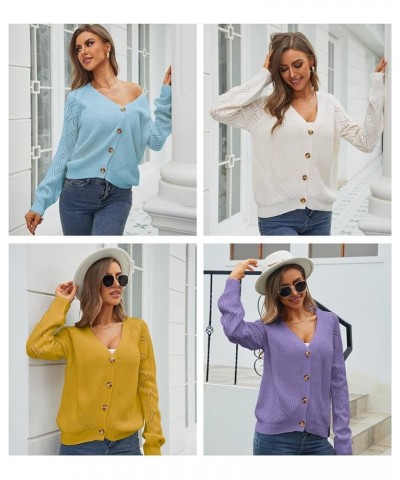 Women's V-Neck Cropped Knit Cardigan Sweater Casual Open Front Long Sleeve Shrugs Tops Button Down Light Blue $12.65 Sweaters