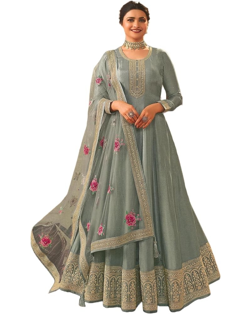 Ready to Wear Indian Pakistani Party Wear Floor Length Designer Wedding Anarkali Salwar Suit For Women Grey $36.90 Suits