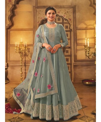 Ready to Wear Indian Pakistani Party Wear Floor Length Designer Wedding Anarkali Salwar Suit For Women Grey $36.90 Suits