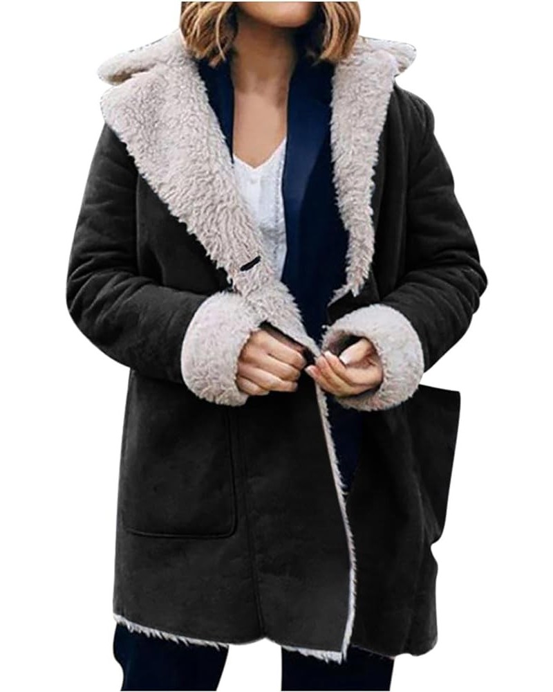 Womens Fleece Lined Jacket, Plus Size Winter Warm Parka Coat Fashion Lapel Button Down 2023 Fashion Comfy Furry Outerwear New...