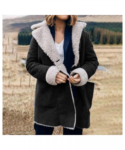 Womens Fleece Lined Jacket, Plus Size Winter Warm Parka Coat Fashion Lapel Button Down 2023 Fashion Comfy Furry Outerwear New...