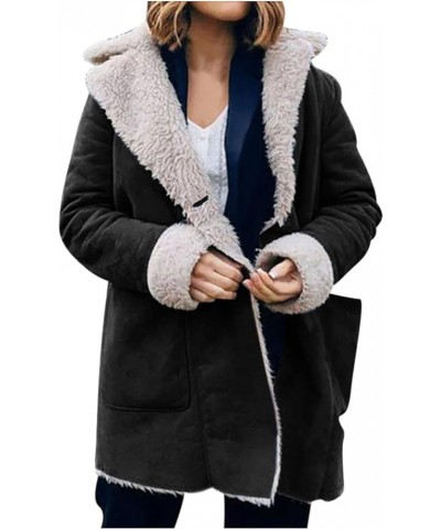 Womens Fleece Lined Jacket, Plus Size Winter Warm Parka Coat Fashion Lapel Button Down 2023 Fashion Comfy Furry Outerwear New...