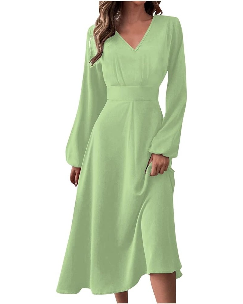 Women Dresses Women's Autumn and Winter Casual Fashion V-Neck Long Sleeve Gradient Print Long Dress 4-green $13.20 Activewear