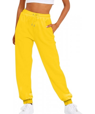 Womens Stretch Pants Elastic Waist Casual Loose Foot Fleece Sweatpants Women's Running Pants Flowy Pajama Pants Plus F-yellow...