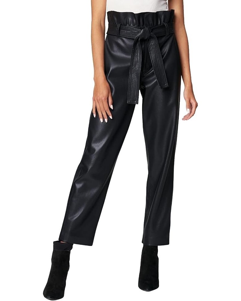 Womens Luxury Clothing Vegan Leather Straight Leg Paperbag Pant, Comfortable & Stylish Obsidian $39.36 Pants