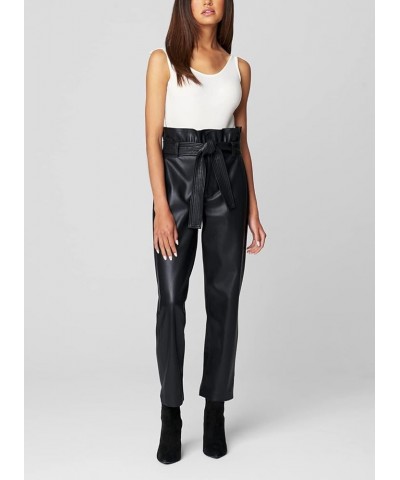 Womens Luxury Clothing Vegan Leather Straight Leg Paperbag Pant, Comfortable & Stylish Obsidian $39.36 Pants