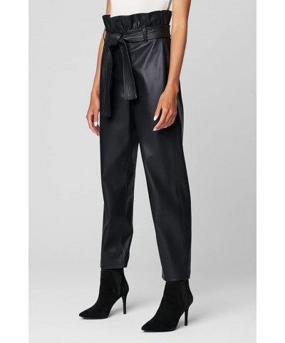 Womens Luxury Clothing Vegan Leather Straight Leg Paperbag Pant, Comfortable & Stylish Obsidian $39.36 Pants