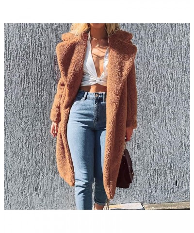 Women's Fuzzy Fleece Lapel Coats Winter Open Front Long Cardigan Faux Fur Warm Teddy Coat Solid Plush Jacket Outerwear Khaki ...