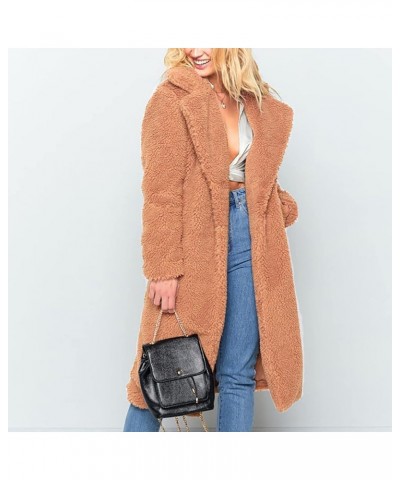 Women's Fuzzy Fleece Lapel Coats Winter Open Front Long Cardigan Faux Fur Warm Teddy Coat Solid Plush Jacket Outerwear Khaki ...