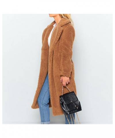 Women's Fuzzy Fleece Lapel Coats Winter Open Front Long Cardigan Faux Fur Warm Teddy Coat Solid Plush Jacket Outerwear Khaki ...