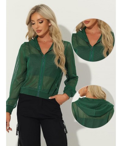 Hoodie Jacket for Women's 2024 Zip Up Long Sleeve Mesh Sheer Bomber Jackets Dark Green $14.51 Jackets