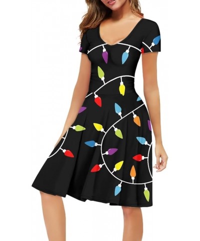 Women Puffy Dresses Midi Sundress Short Sleeve V-Neck Casual Dresses Plus Size S-4XL Light $14.99 Dresses