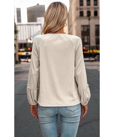 Women Long Sleeve Tops - Henley V Neck Shirt Casual Fall 2023 Solid Blouse Button Down Smocked Tunics Beige $16.49 Tops