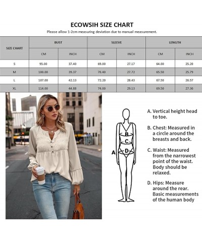 Women Long Sleeve Tops - Henley V Neck Shirt Casual Fall 2023 Solid Blouse Button Down Smocked Tunics Beige $16.49 Tops