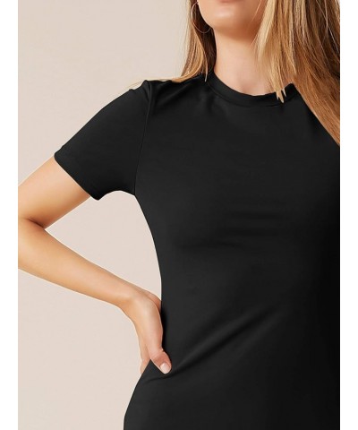 Women's Split Hem Round Neck Short Sleeve Knee Length Pencil Bodycon Dress Black $12.71 Dresses