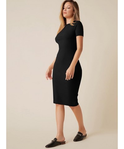 Women's Split Hem Round Neck Short Sleeve Knee Length Pencil Bodycon Dress Black $12.71 Dresses