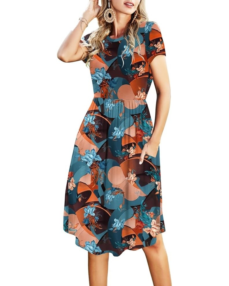 2024 Women's Summer Pockets Teacher Work Casual Midi Dresses A-multicoloured $20.90 Dresses