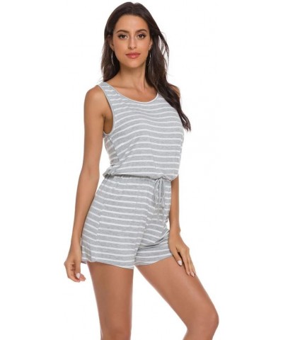 Women's Summer Sleeveless Jumpsuit Romper Adjustable Waist Shorts Romper Grey and White Striped $13.67 Rompers