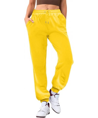 Womens Stretch Pants Elastic Waist Casual Loose Foot Fleece Sweatpants Women's Running Pants Flowy Pajama Pants Plus F-yellow...