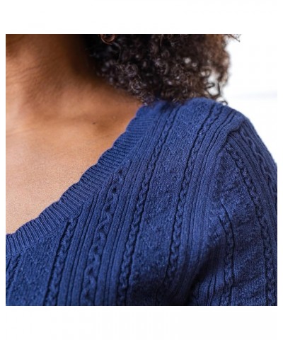 Womens' Cable Sweater Dress with Elbow Patches Navy Mini Cable $32.42 Sweaters