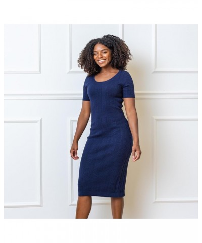 Womens' Cable Sweater Dress with Elbow Patches Navy Mini Cable $32.42 Sweaters