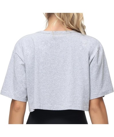 Women's Workout Crop Tops Short Sleeve Boxy Oversized T-Shirts with Pockets Heather Grey $13.43 T-Shirts