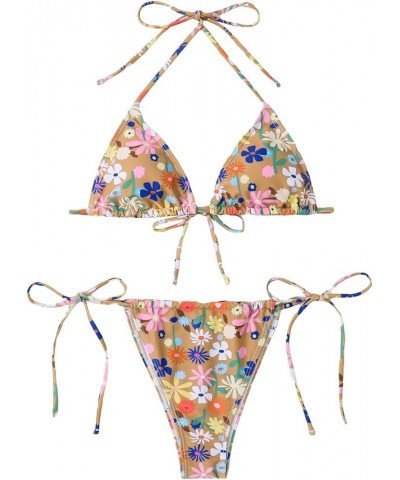 Women's Floral Print 2 Piece Swimsuits Cute Bikini Set Halter Triangle Sexy Bathing Suit Printed Floral Multi $14.00 Swimsuits