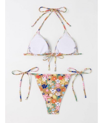 Women's Floral Print 2 Piece Swimsuits Cute Bikini Set Halter Triangle Sexy Bathing Suit Printed Floral Multi $14.00 Swimsuits