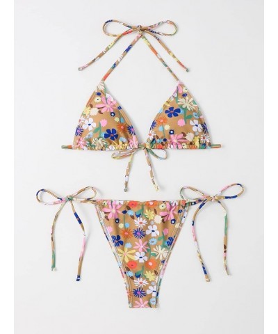 Women's Floral Print 2 Piece Swimsuits Cute Bikini Set Halter Triangle Sexy Bathing Suit Printed Floral Multi $14.00 Swimsuits